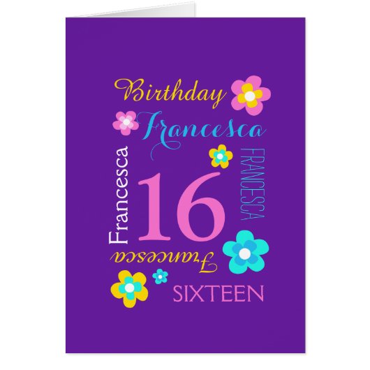 16e verjaardag bloem aangepaste aqua roze paarse (Voorkant)