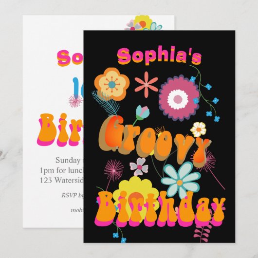 16e verjaardag bloembloem kleurrijke uitnodiging (Voorkant / Achterkant)