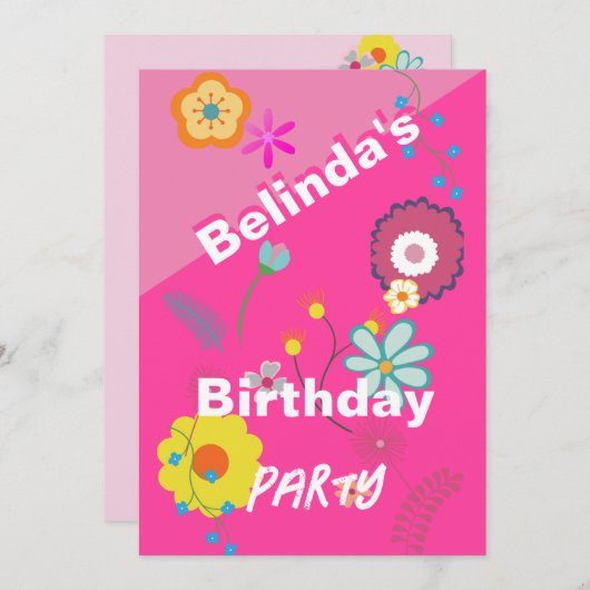 16e verjaardag Bloemen Bloem Roze Uitnodiging (Voorkant / Achterkant)