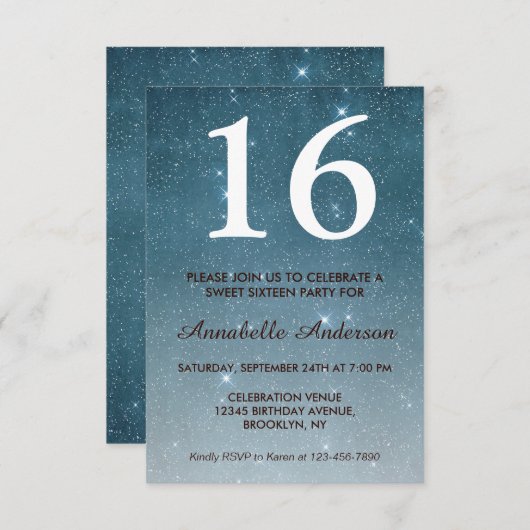 16e verjaardag Blue Midnight Sky Star Sweet Sixtee Kaart (Voorkant / Achterkant)