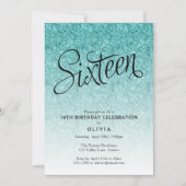 16e verjaardag Blue Ombre Glitter uitnodiging (Voorkant)
