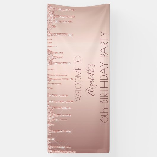 16e Verjaardag Blush roos Gold Drips Welkom Spandoek (Verticaal)