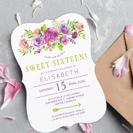 16e verjaardag boho bloemrijke chic sweet sixteen kaart