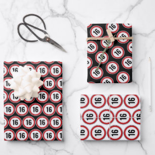16e Verjaardag Bord Snelheidslimiet Inpakpapier Vel