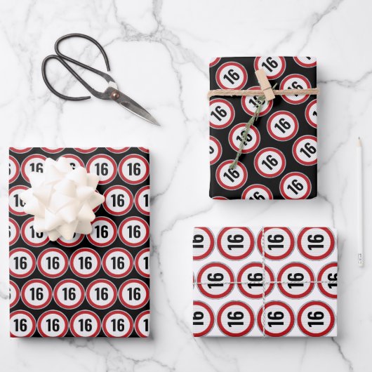 16e Verjaardag Bord Snelheidslimiet Inpakpapier Vel (Voorkant)