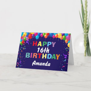 16e verjaardag Colorful Balloons Navy Blue Kaart