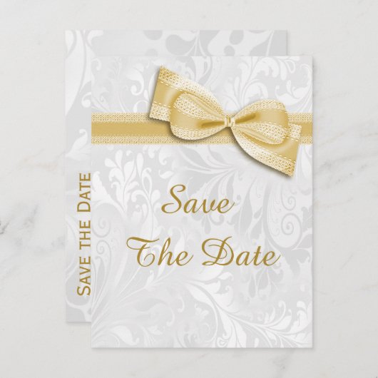 16e Verjaardag Damask en Faux Bow Save The Date Aankondigingskaart (Voorkant / Achterkant)
