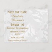 16e Verjaardag Damask en Faux Bow Save The Date Aankondigingskaart (Achterkant)