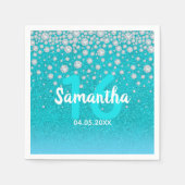 16e verjaardag diamanten glitter op blauwgroen bla servet (Voorkant)