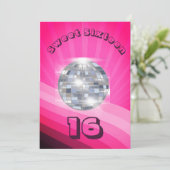 16e verjaardag Disco Dance Muziek Roze Uitnodiging (Staand voorkant)