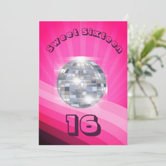 16e verjaardag Disco Dance Muziek Roze Uitnodiging (Staand voorkant)