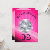 16e verjaardag Disco Dance Muziek Roze Uitnodiging (Voorkant / Achterkant in situ)