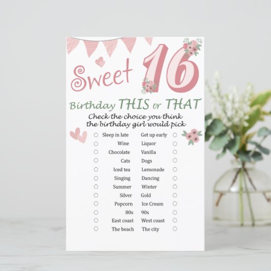 16e verjaardag Dit of dat spel (Staand voorkant)