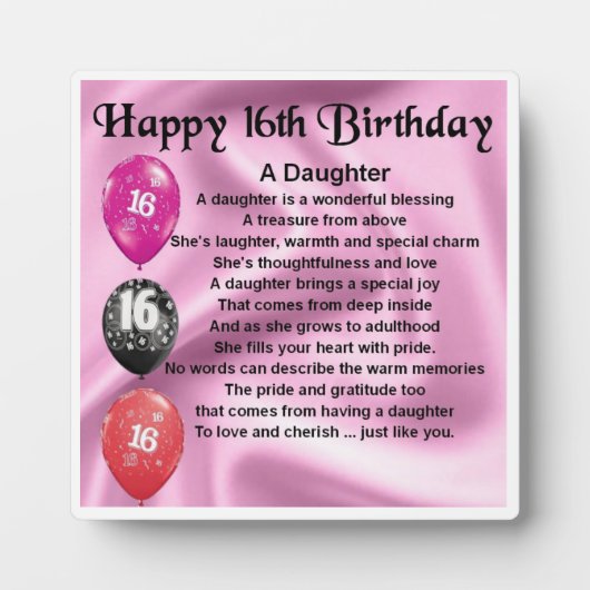 16e verjaardag Dochterdichte gedicht Fotoplaat (Voorkant)