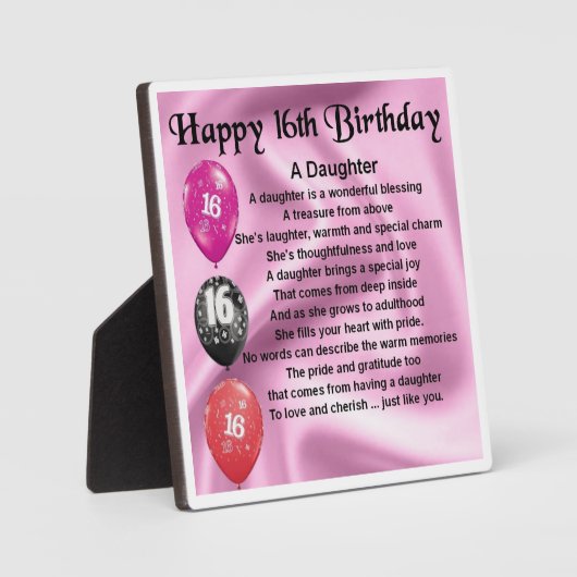 16e verjaardag Dochterdichte gedicht Fotoplaat (Voorkant)