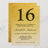 16e verjaardag Elegant Black Gold Glitter Ombre Kaart (Voorkant / Achterkant)