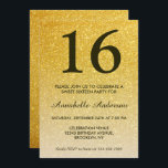 16e verjaardag Elegant Black Gold Glitter Ombre Kaart<br><div class="desc">Viel je verjaardagsfeest met deze Glam Stylish Classic Black Glitter Sparkle Ombre Birthday Kaart Invitation.</div>