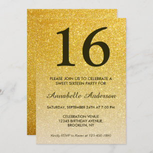 16e verjaardag Elegant Black Gold Glitter Ombre Kaart