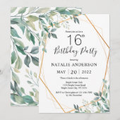 16e verjaardag Elegant Eucalyptus Greenery en Gold Kaart (Voorkant / Achterkant)