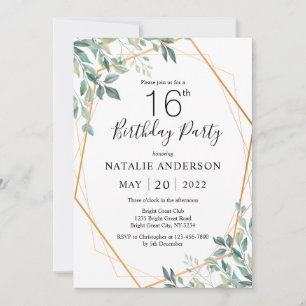 16e verjaardag Elegant Eucalyptus Greenery en Gold Kaart
