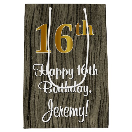 16e verjaardag: Elegant Faux Gold Look #, Faux Woo Medium Cadeauzakje (Achterkant)