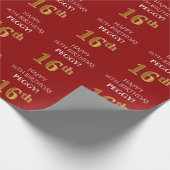 16e verjaardag: Elegant, Rood, Faux Gold Look Cadeaupapier (Hoek)