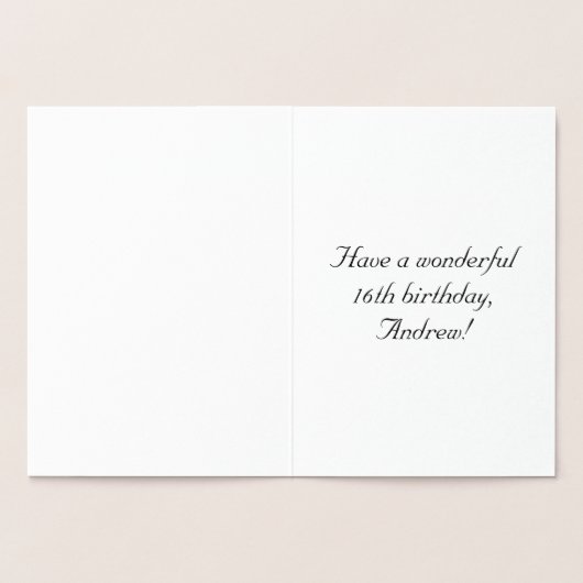 16e verjaardag: Elegant,  script; aangepaste naam Folie Kaarten (Binnen)