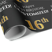 16e verjaardag: Elegant, zwart, Faux Gold look Cadeaupapier (Rol Hoek)