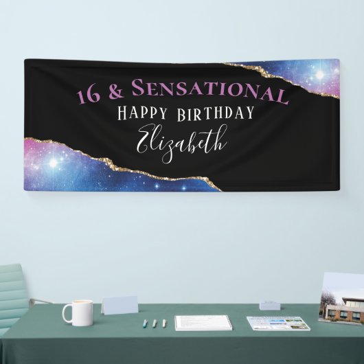 16e Verjaardag Elegante Waterverf Party Banner (Beurs)