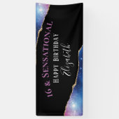 16e Verjaardag Elegante Waterverf Party Banner (Verticaal)