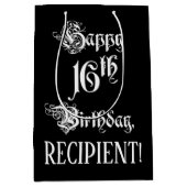 16e verjaardag: Fancy, elegant script + aangepaste Medium Cadeauzakje (Voorkant)