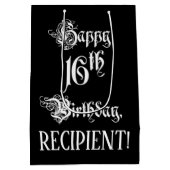 16e verjaardag: Fancy, elegant script + aangepaste Medium Cadeauzakje (Achterkant)