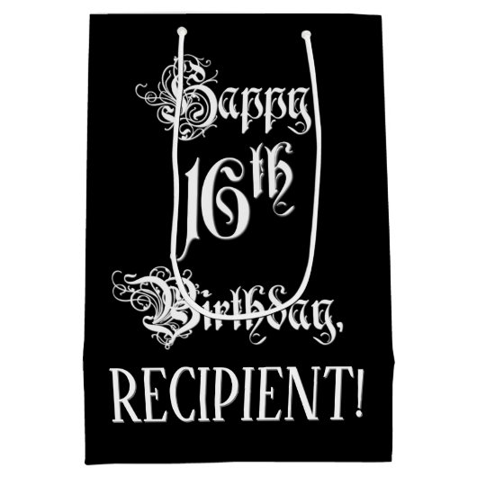 16e verjaardag: Fancy, elegant script + aangepaste Medium Cadeauzakje (Achterkant)