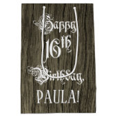 16e verjaardag: Fancy, Faux Wood Kijk + Aangepaste Medium Cadeauzakje (Achterkant)