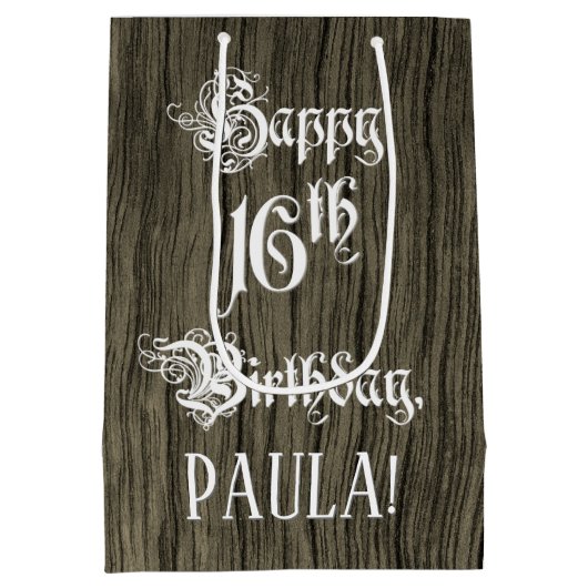 16e verjaardag: Fancy, Faux Wood Kijk + Aangepaste Medium Cadeauzakje (Achterkant)