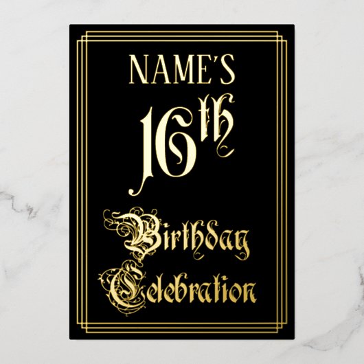 16e verjaardag — Fancy script en aangepaste naam Folie Uitnodiging (Voorkant)