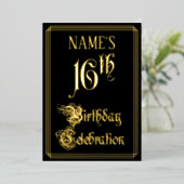 16e verjaardag — Fancy script en aangepaste naam Folie Uitnodiging (Staand Voorkant)