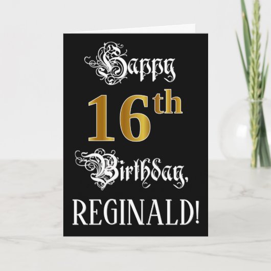 16e verjaardag — Fancy script; Faux Gold Kijk; naa Kaart (Voorkant)