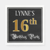 16e verjaardag — Fancy script, Faux Gold look Servet (Voorkant)