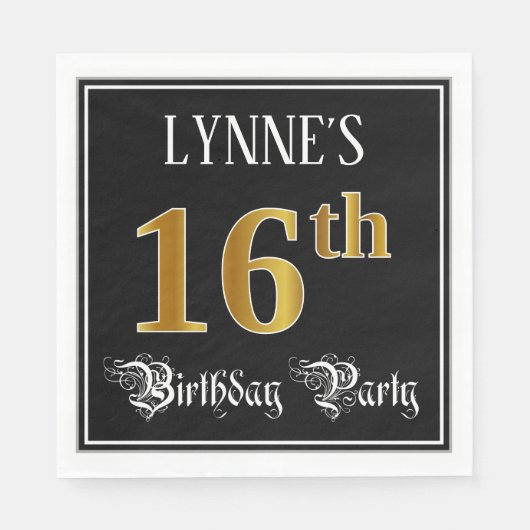 16e verjaardag — Fancy script, Faux Gold look Servet (Voorkant)