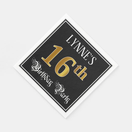 16e verjaardag — Fancy script, Faux Gold look Servet (Hoek)