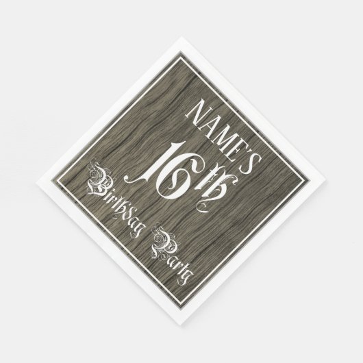 16e verjaardag — Fancy script, kijk op hout Servet (Hoek)