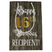 16e verjaardag: Faux Gold look & Faux Wood Pattern Medium Cadeauzakje (Voorkant)