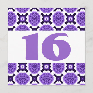 16e verjaardag Festive Purple Flowers W933 Kaart