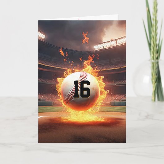 16e verjaardag Flaming Baseball Kaart (Voorkant)