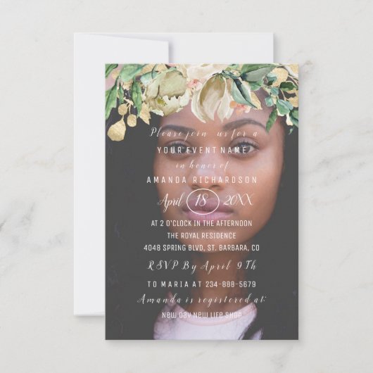 16e verjaardag Foto bloemen Brunch Spark Gold Kaart (Voorkant)