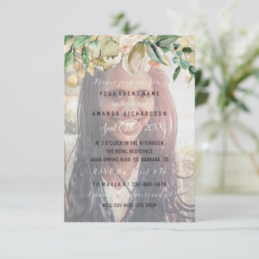 16e verjaardag Foto bloemen Gold Afstuderen Kaart (Staand voorkant)