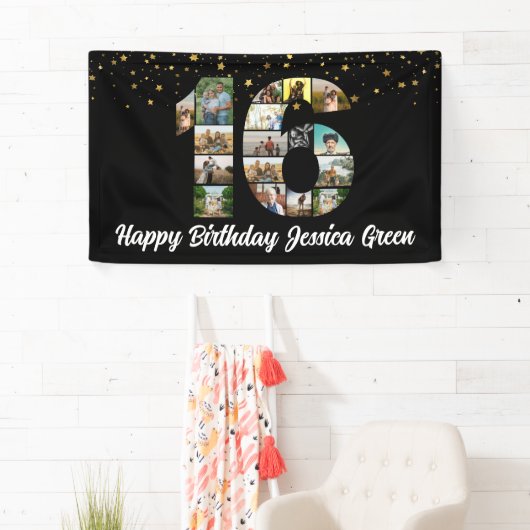 16e verjaardag Foto Collage gelukkig verjaardagsev Spandoek (Insitu)
