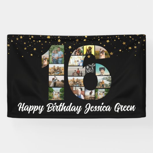 16e verjaardag Foto Collage gelukkig verjaardagsev Spandoek (Horizontaal)