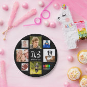 16e verjaardag foto collage jongen zwart papieren bordje (Feest)